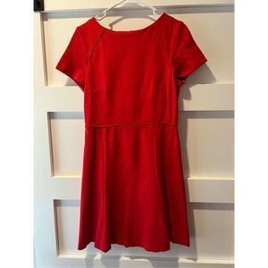 J.Crew Red Flounce Ponte zip Short Sleeve Dress size 8